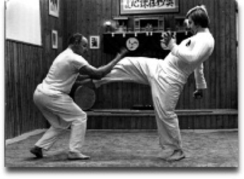 Rinus Schulz, Taikiken demo mae geri defence with Ton Heumen.